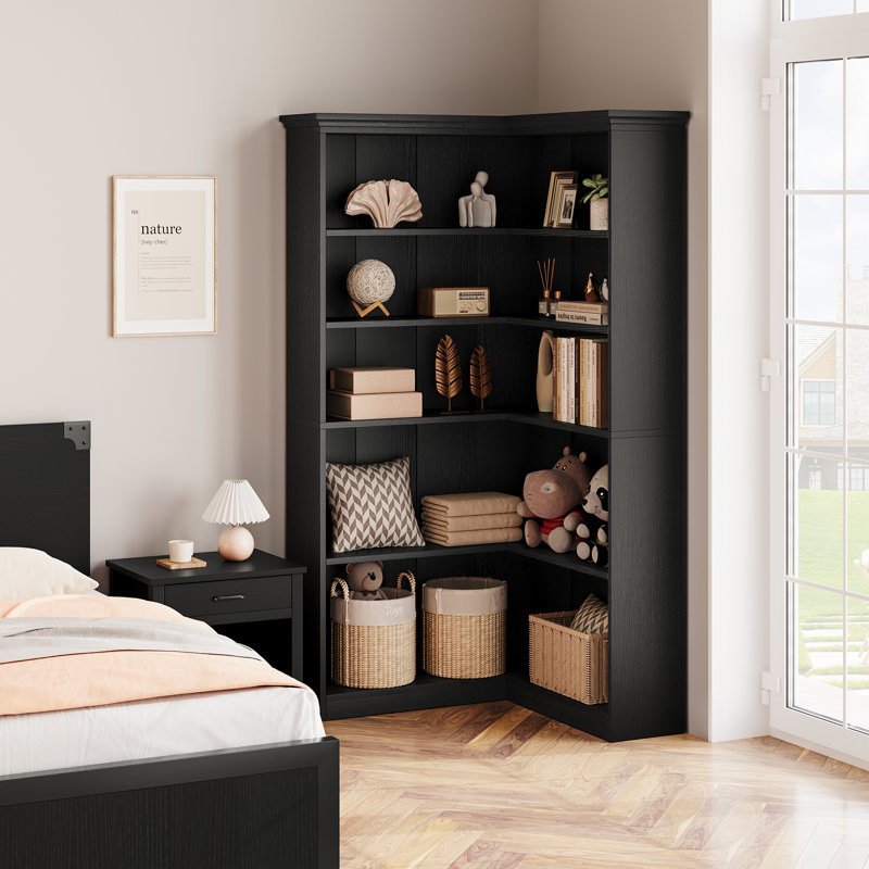 Saaskia Unfinished Corner Bookcase, Black