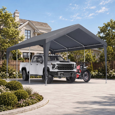 12x20FT heavy duty, Rainproof & UV Protected Garage Top Tarp Shelter Cover, Outdoor Portable Garage for Car, Boat Tent, Gray/White/Yellow