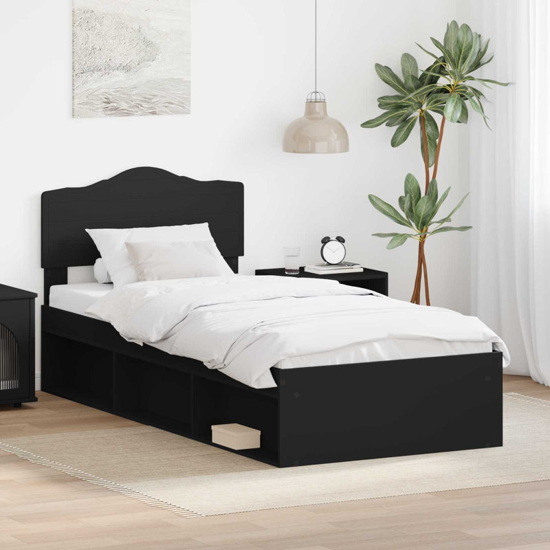 Solid Wood Bed, Black, European Single (90 x 200 cm)