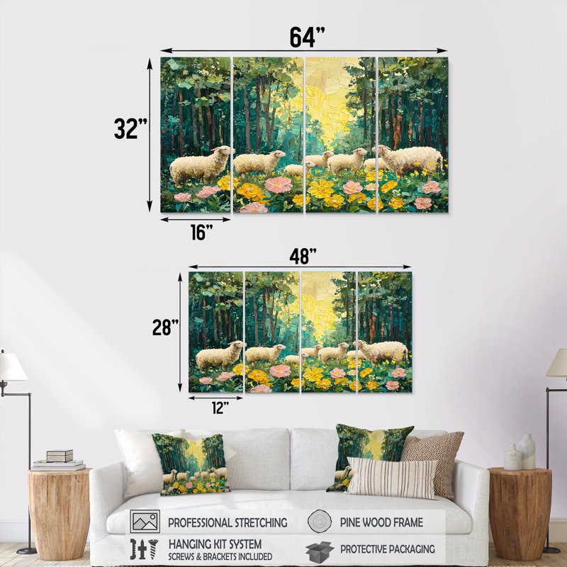 Mignon mouton au printemps I - Art - Art pour le salon, H 28 po x l 48 po