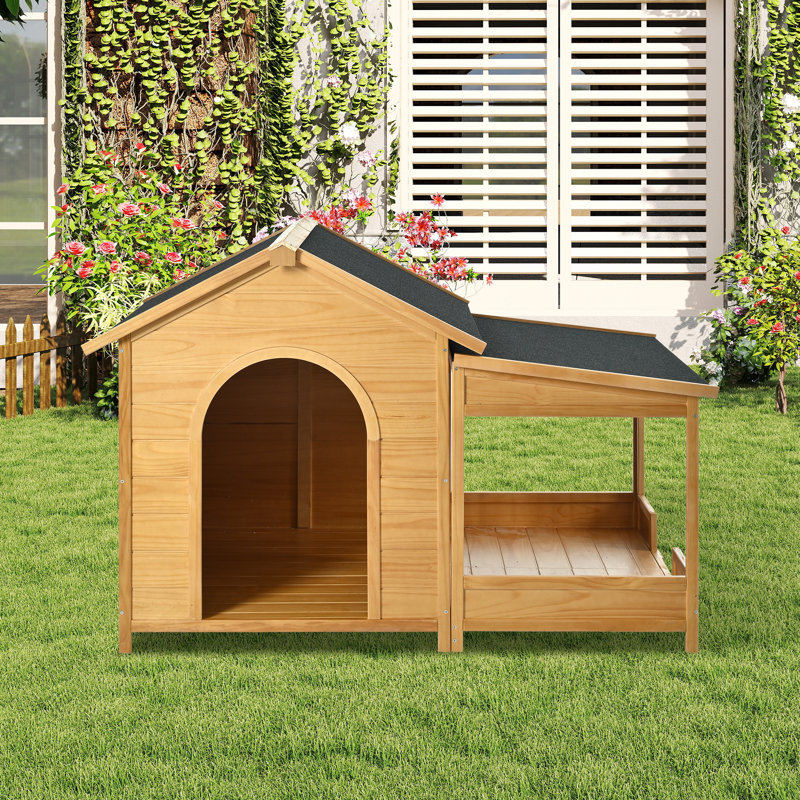Niche pour chien 60,2 "en bois avec porche, fenêtre latérale et porte