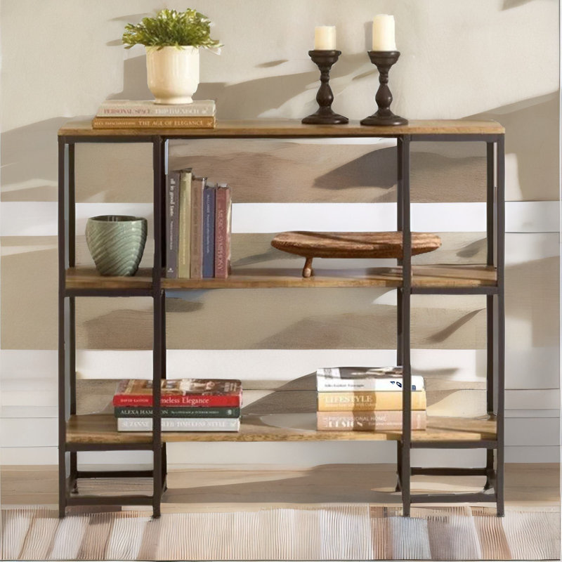 110Cm Rustic 3 Tier Console Table with Storage Shelves Living Room Entryway Hallway