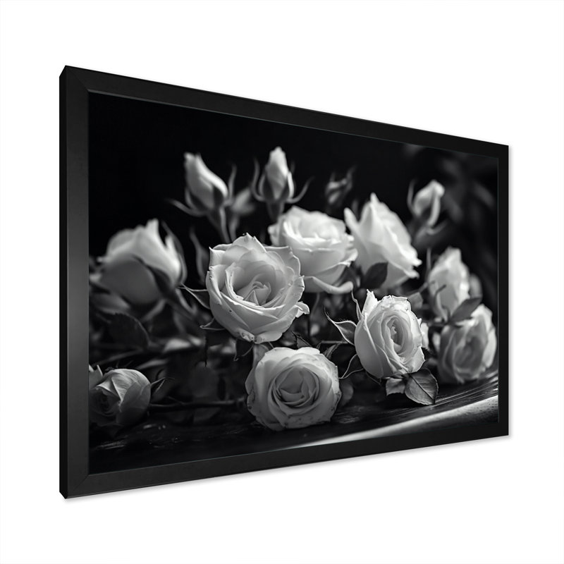 Jardin gris des roses III Jardin gris des roses III, H 12 po x l 20 po x P 1 po, Cadre photo noir
