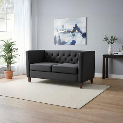 Button Tufted Velvet Loveseat, Square Arm 2-Seater Upholstered Couch with Tapered Wood Legs