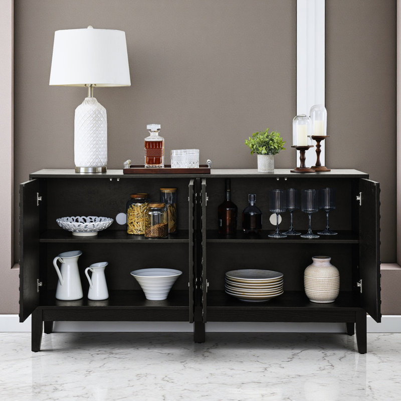 Buffet 60,5 "avec 4 portes et tablettes réglables, Noir