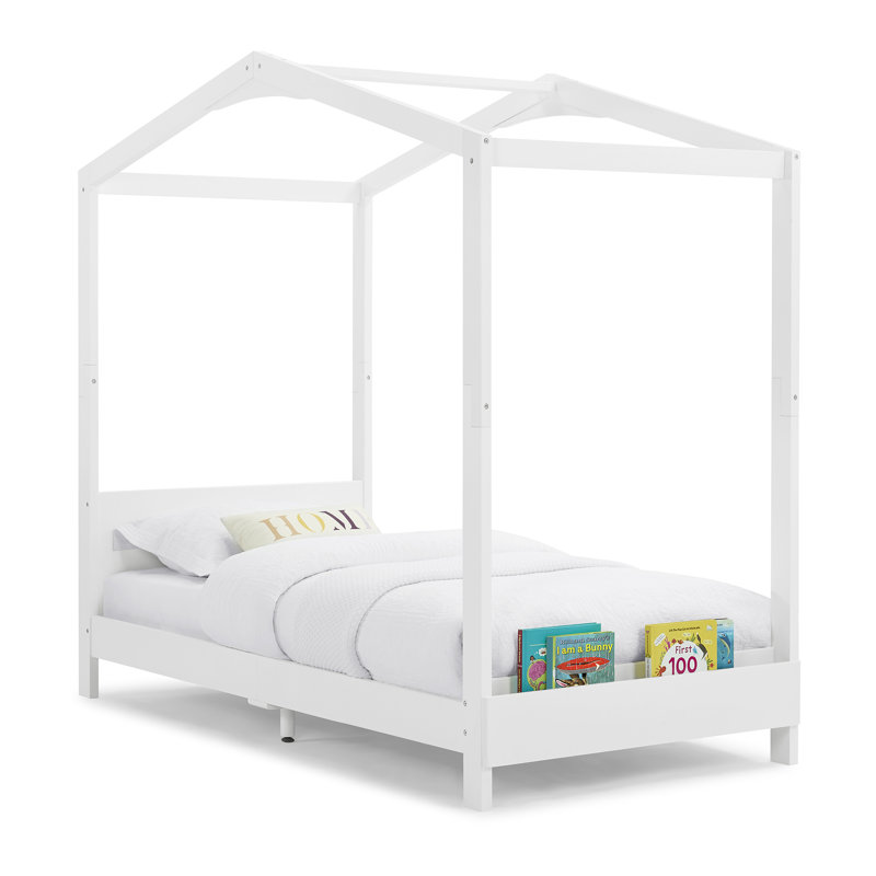 Bianca White Twin Platform Bed with Storage and Bookcase