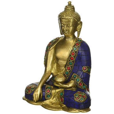 Statue de Bouddha en laiton dans Bhumisparsha Mudra, 5,9 po., Figurine spirituelle traditionnelle asiatique pour la méditation et l'autel de la maison