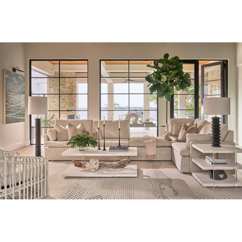 Weathered White Oak and Acrylic Coastal Rectangular Coffee Table