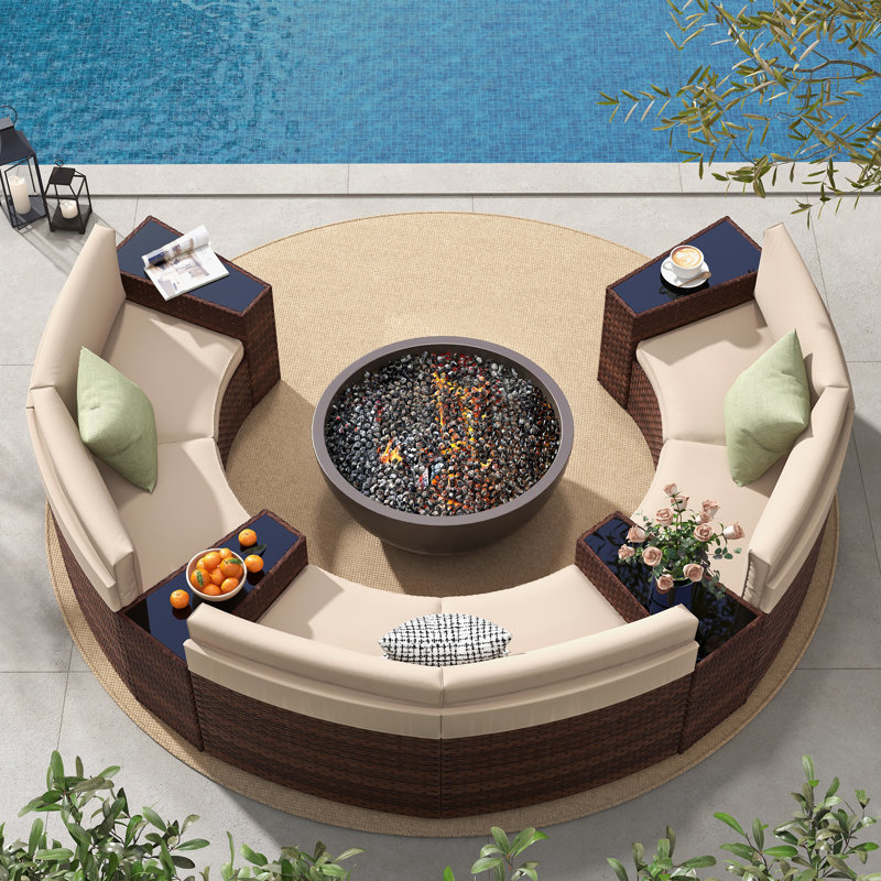 6 - Person Seating Group With Cushions, Brown Frame/Beige Cushion