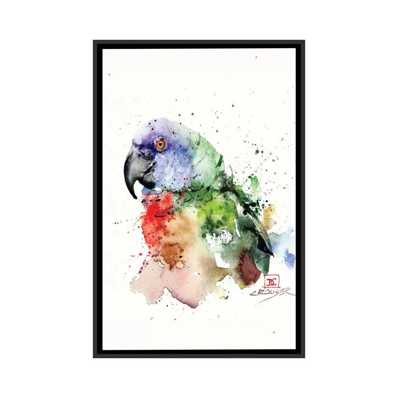« perroquet », reproduction d’impression sur toile tendue, H 26 po x l 18 po x P 1,5 po, Toile avec cadre flottant noir