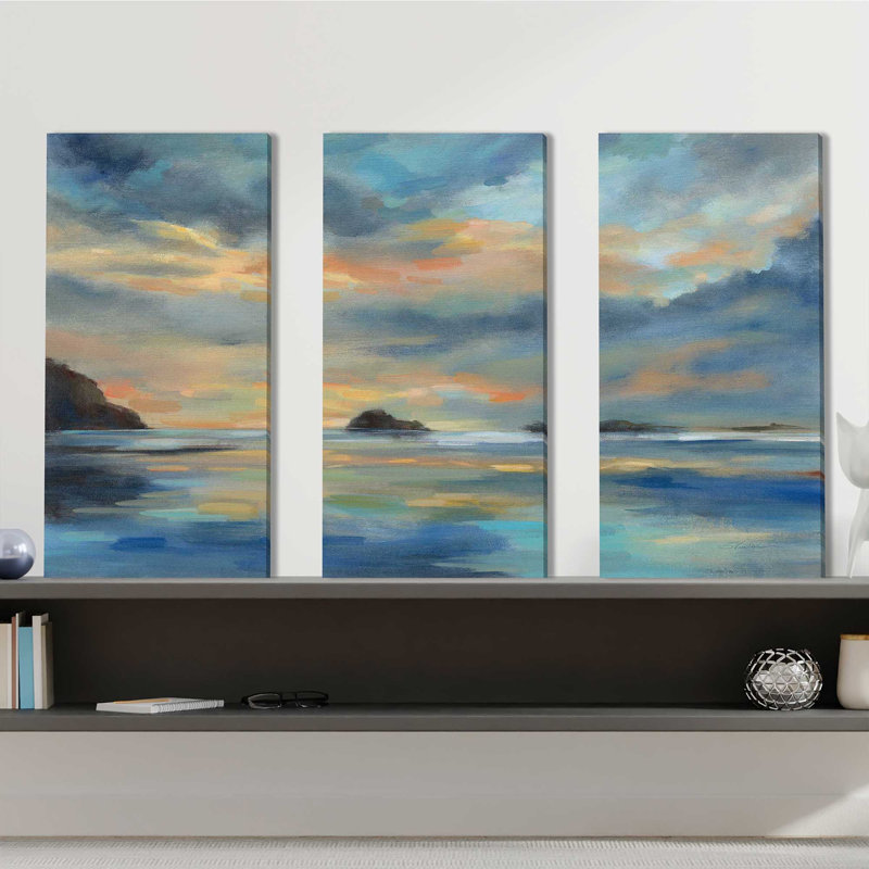 «Pacific Sunset», ensemble de 3 toiles tendues, H 32 po x l 48 po x P 0,75 po