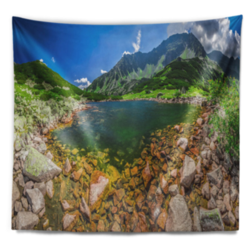 Superbe lac dans les montagnes panorama tapisserie Seashore, H 32 po x l 39 po