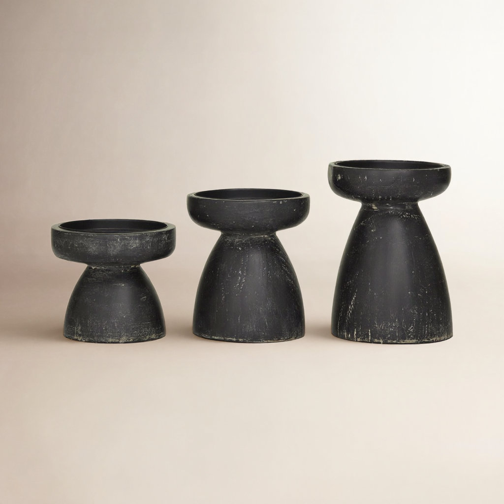 3 Piece Wood Tabletop Candlestick Set, Black