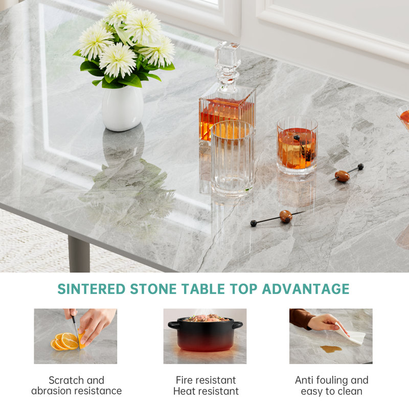 Khaleesie Rectangular Sintered Stone Ceramics Dining Table, Grey