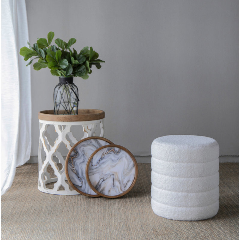 S/10 French Country Home Decor Collection (Includes An Artificial Plant, Vase, Trays, Stool Side Table)