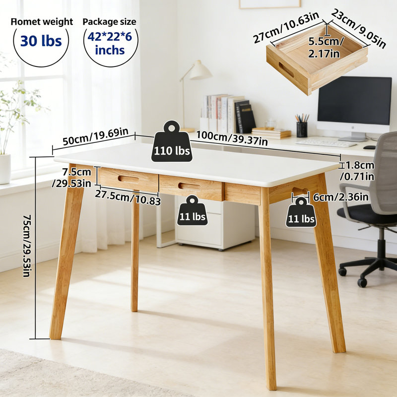 Computer Desk, White/Light Brown