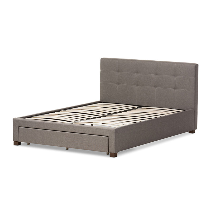 Lit plateforme tapissier avec rangement Rendova, Grand, Gris