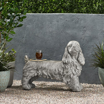 Ornement de jardin - Artisanat en pierre de fonte - Décoration d'extérieur mignonne, joli chien aux cheveux fins et au visage complexe, avec des teintes grises neutres de 24,42 po Statue haute, l 10,93 et l 31,5
