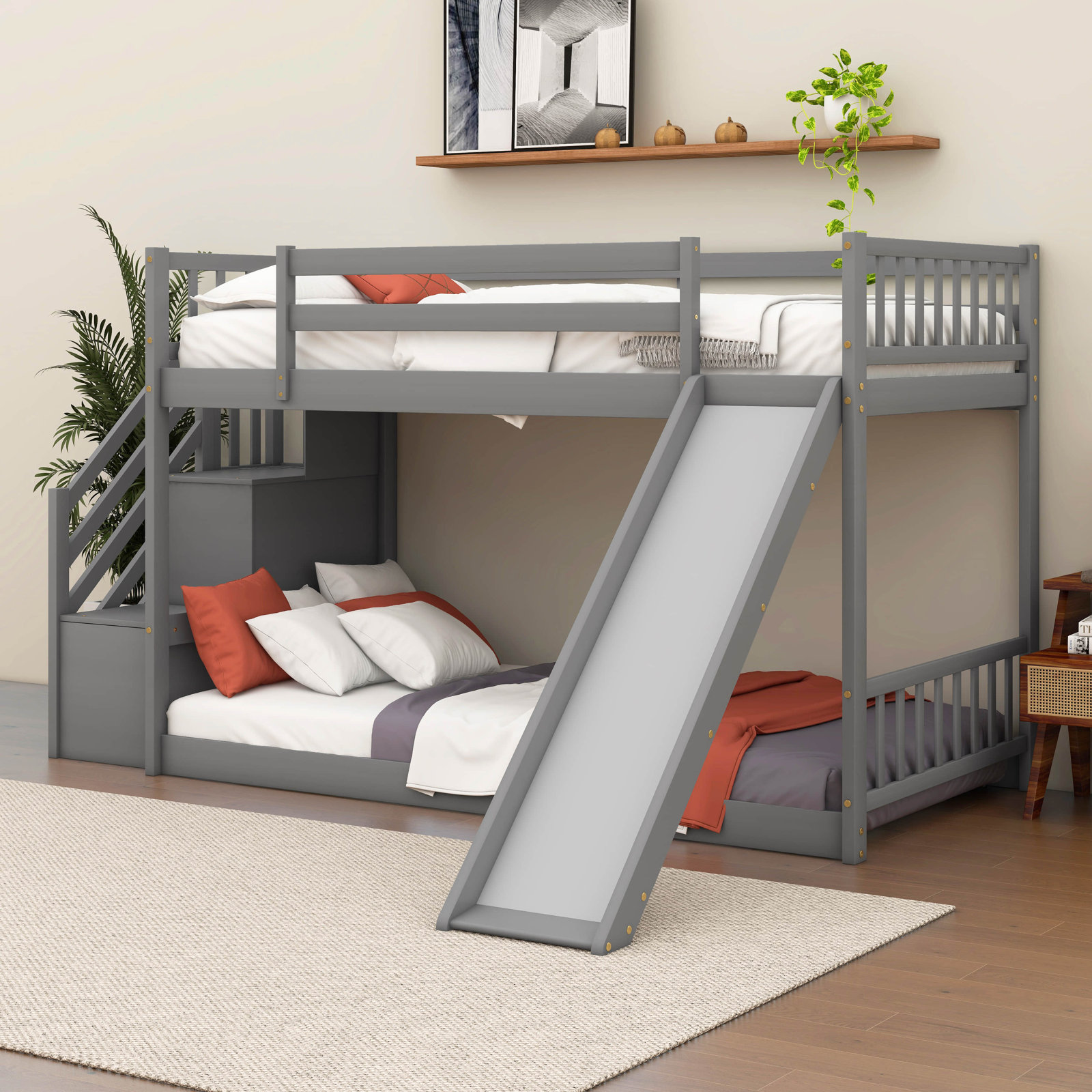 Ventura Kids Twin Over Twin Bunk Bed, Gray