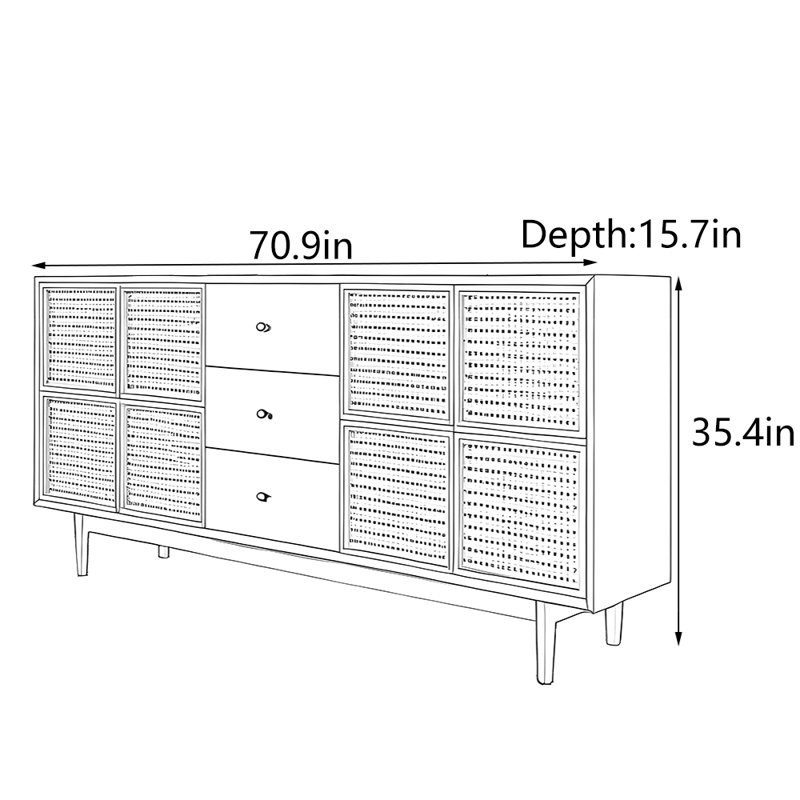 Console Mid-Century moderne en bois massif, H 35,4 po x l 70,9 po x P 15,7 po