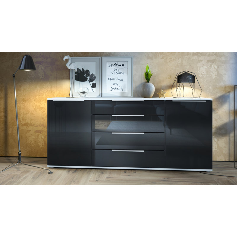 Adans 166.5cm Sideboard, High-gloss Black