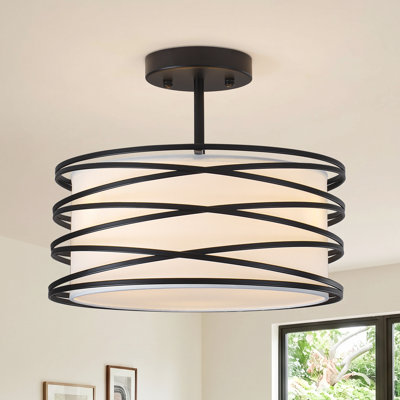 3-Light Flush Mount Ceiling Light Drum Fixture with Fabric Shade