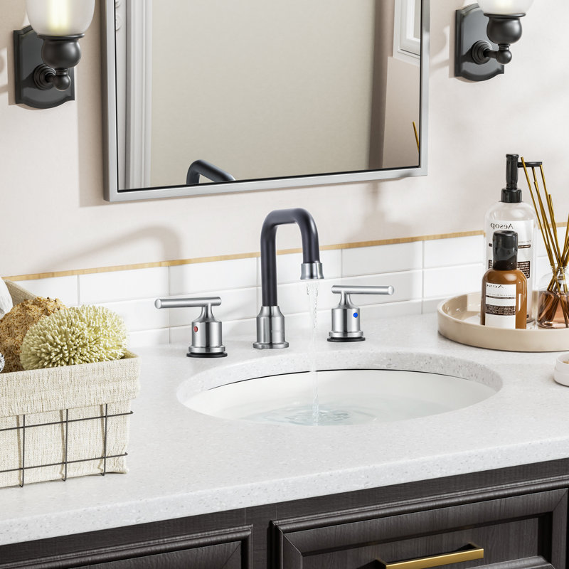 2-handle Bathroom Faucet with Drain Assembly, Brushed Nickel/Black