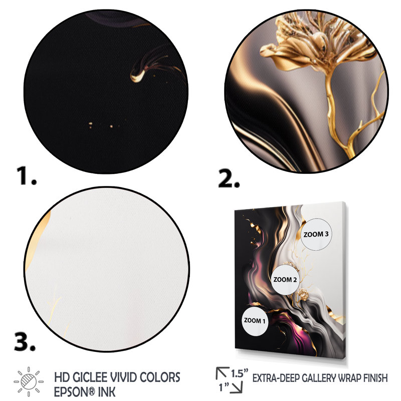 Gold Black Subtle Symmetry - reproduction d'art sur toile abstraite, Cadre photo noir, H 20 po x l 12 po x P 1 po