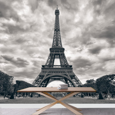 Grand papier peint auto-adhésif amovible noir et blanc Tour Eiffel