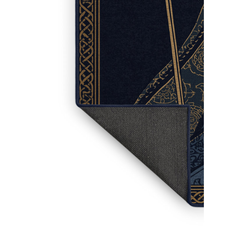 Tapis bohémien doux et moelleux en lin gris et bleu marine Mythology And Legends, 7x9