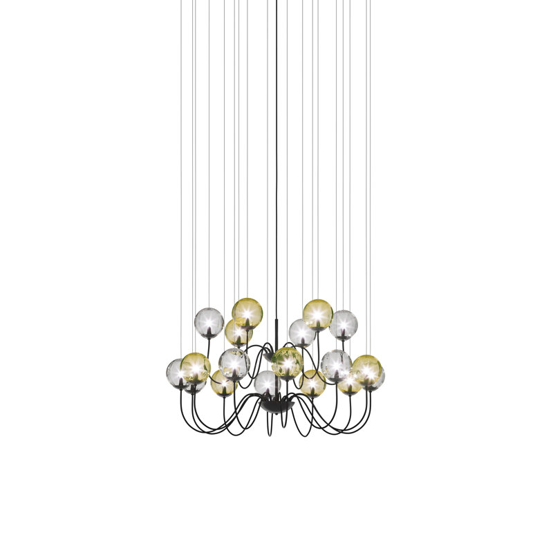 Puppet 18 - Light Chandelier, Amber Transparent;Crystal Transparent, Matte Black
