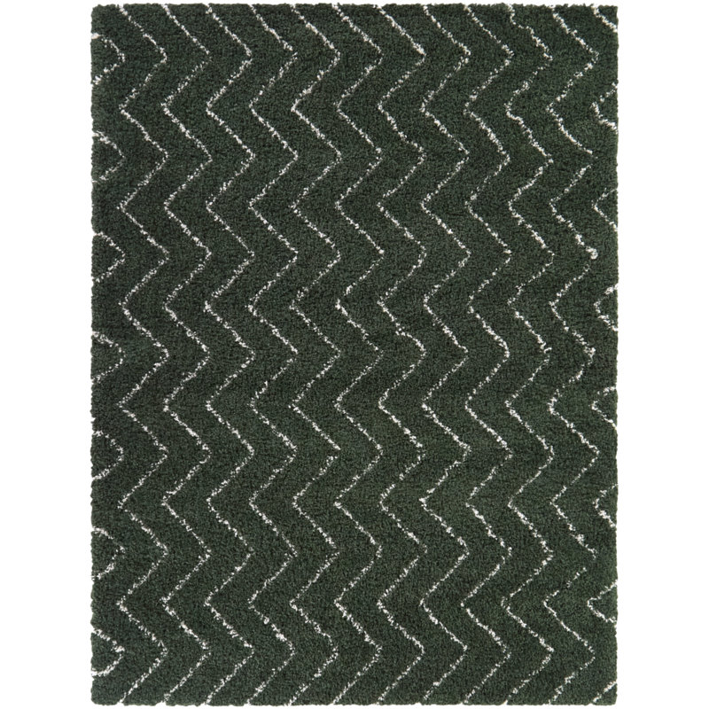 Karr Green Chevron Shag Area Rug, Rectangle 7'10" x 10'
