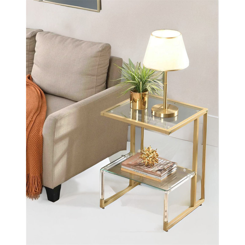 Lourene Glass Top End Table, Gold