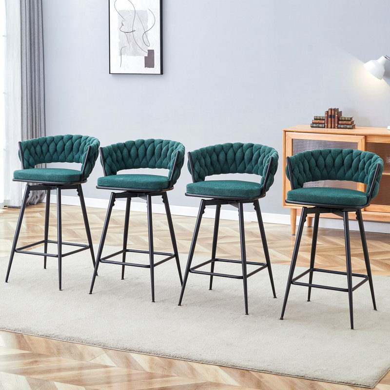 Swivel Bar Stools With Breathable Cotton And Linen Soft Cushions, Metal Frames Without Rust