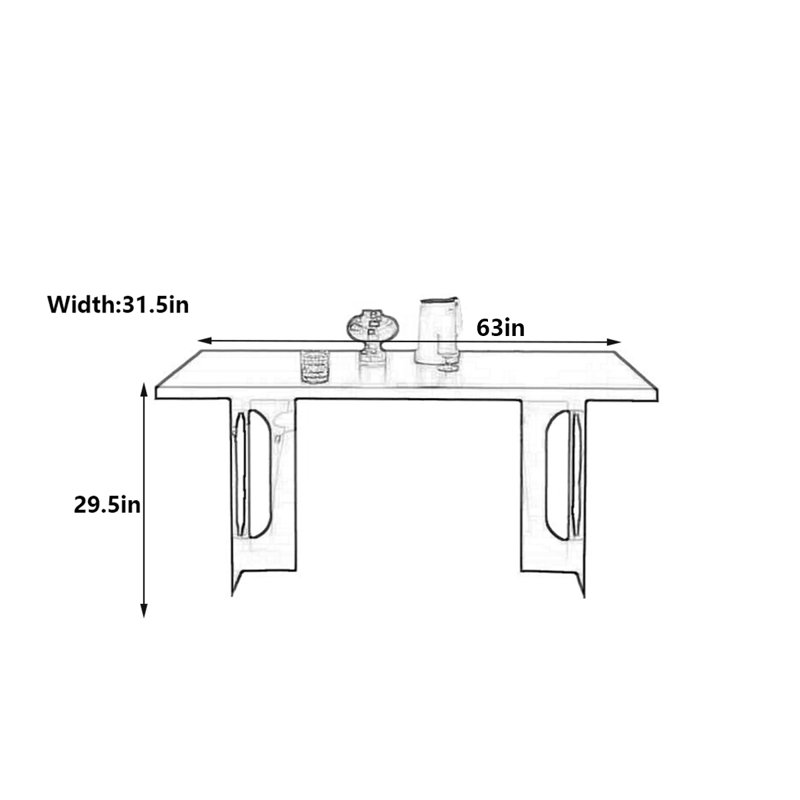 Table de roche noire moderne à base acrylique minimaliste, H 29,5 po x L 63 po x l 31,5 po