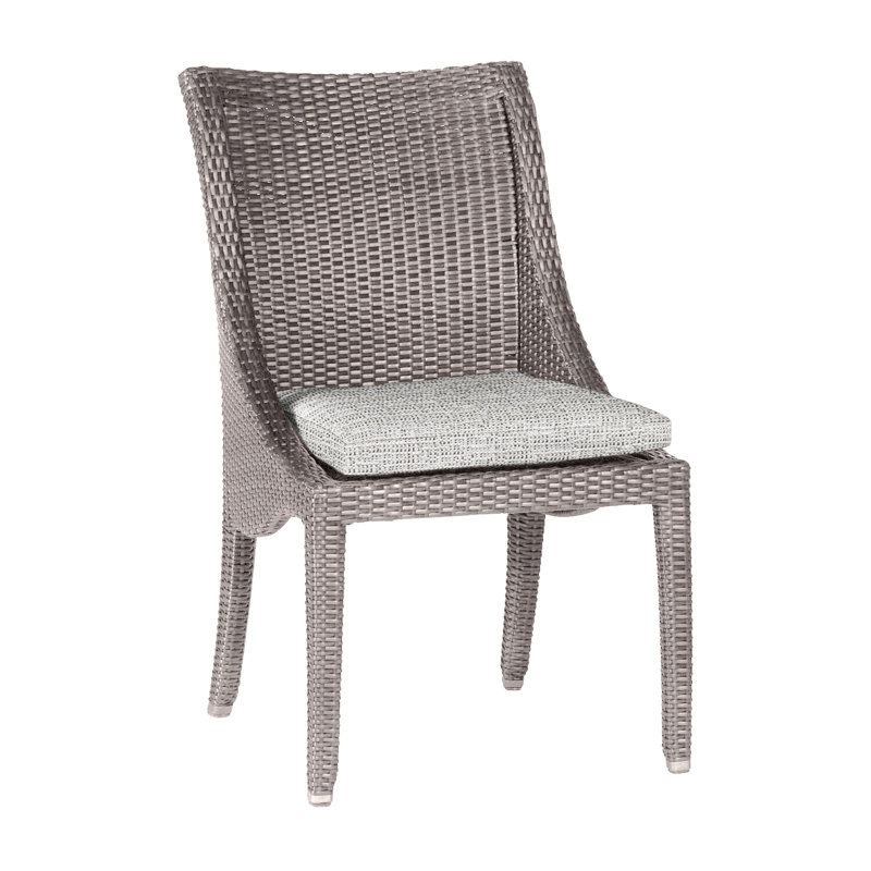 Athena Patio Dining Side Chair with Cushion, Oyster, Tweed Toffee, No Welt