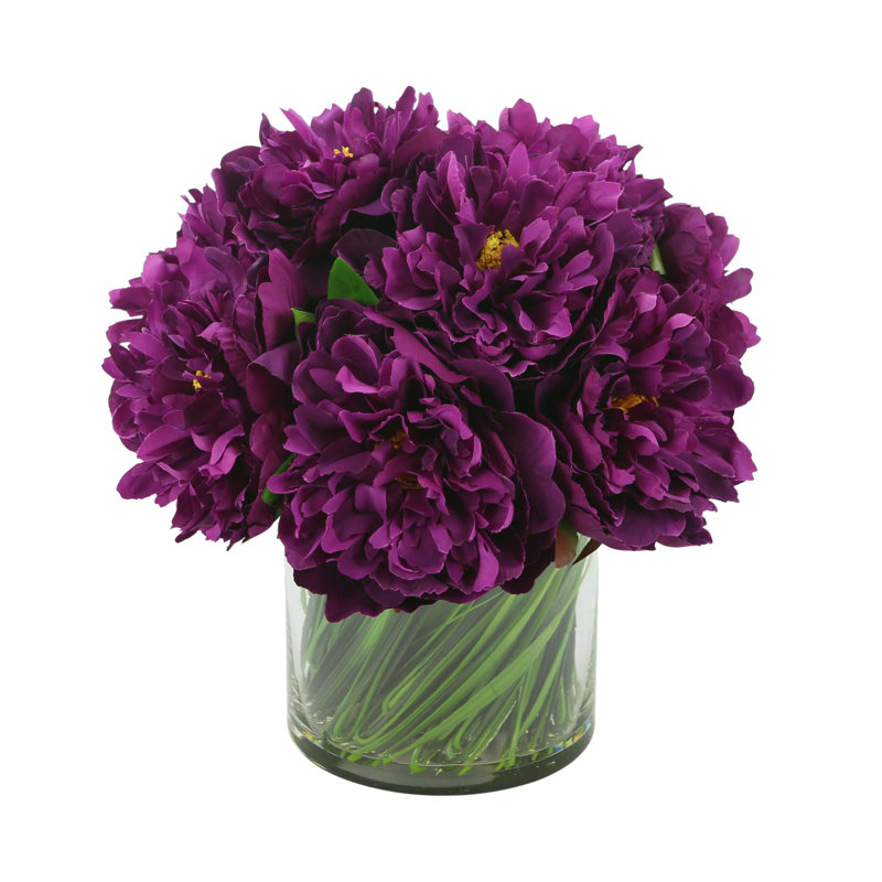 Peonies Floral Arrangement in Vase, Purple