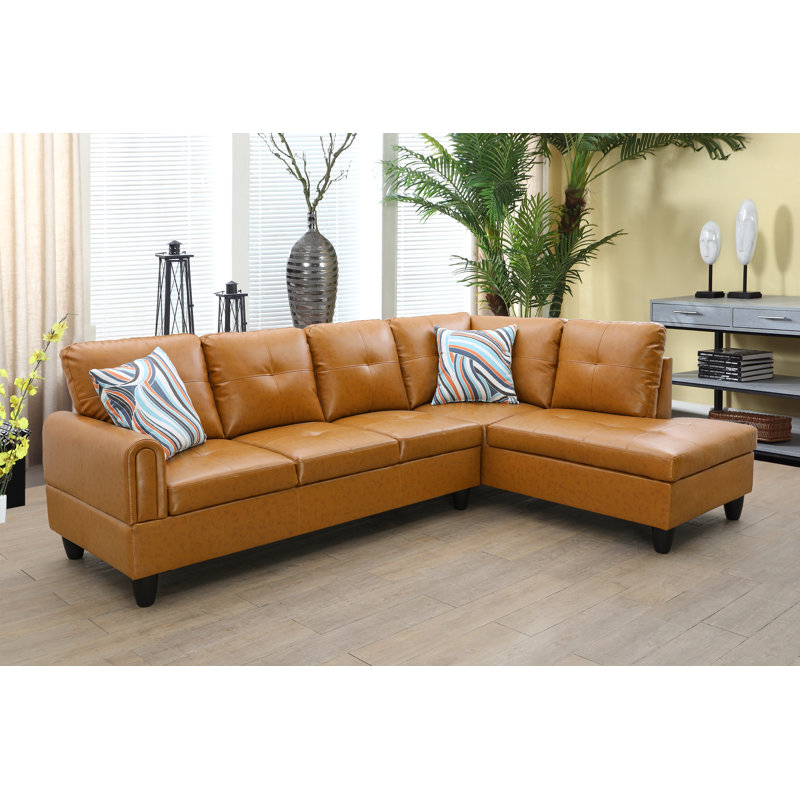 Renford Upholstered L-Shaped Sectional, Right Hand Facing, Yellow Faux Leather