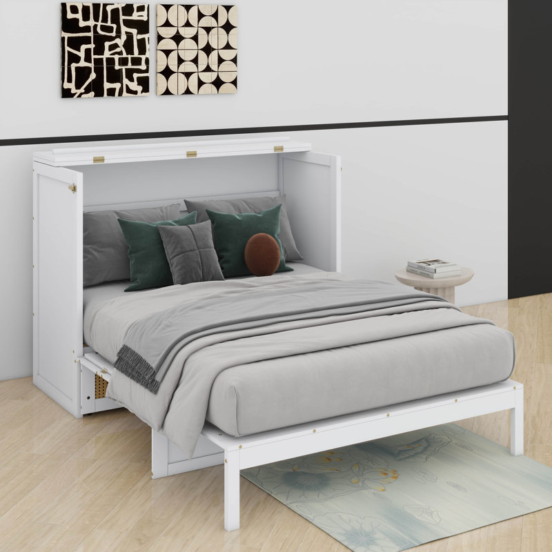 Lit escamotable double avec tiroirs, Blanc