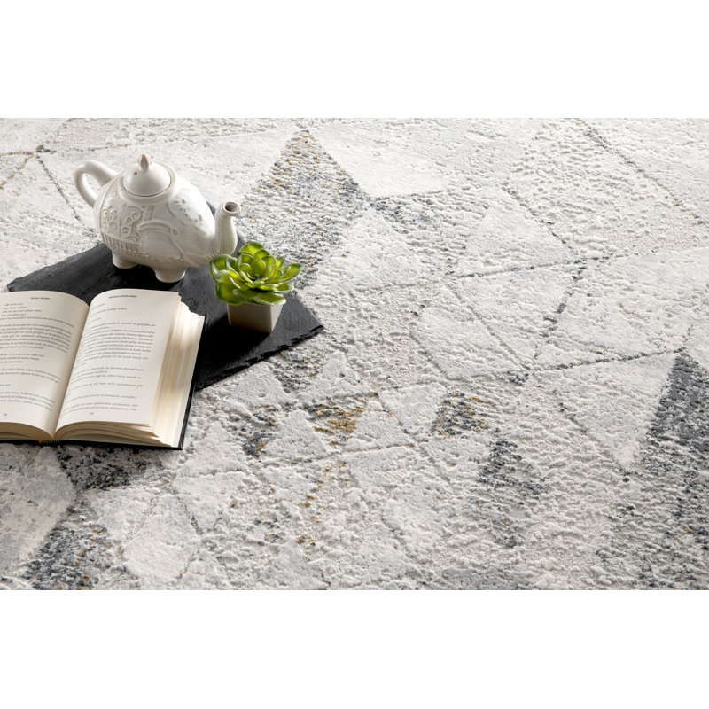 Tapis gris à motif géométrique Bompadre, Rectangle 3 pi 9 po x 5 pi 6 po
