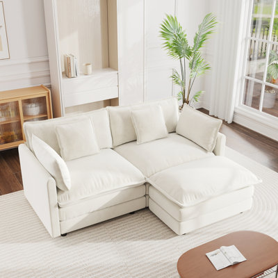 Canapé moderne 2 places avec repose-pieds, canapé d'angle 2 places en forme de L avec pouf, causeuse avec pouf pour petits espaces, idéal pour le salon, le bureau, le salon ou l'hôtel.