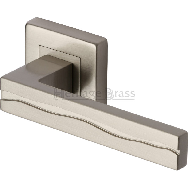 Heritage Brass Door Handle Lever Latch on Square Rose Amazon Sq Design, Satin Nickel