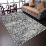 Bicknell Machine-Woven Heatset Polypropylene Area Rug - Silver & Ivory | Contemporary Design