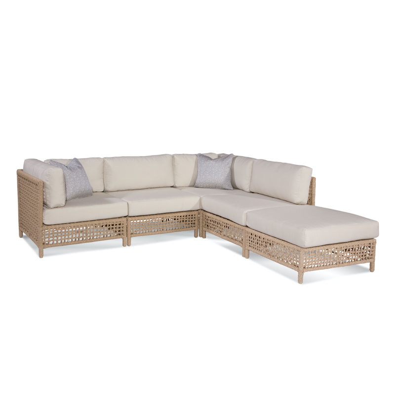 Bayside 100'' Wide Wicker Patio Sectional with Cushions, Blueberry Stripe 6288-63, Brown