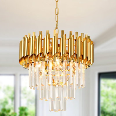 Lustre à niveaux unique en cristal à 4 lumières avec accents de cristal Gulnanj