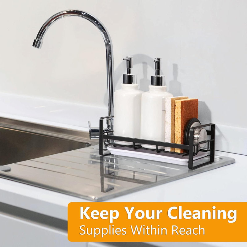 Large Kitchen Sponge Holder, Sink Caddy, Sponge Brush Soap Holder With Removable Tray, Not Include Soap Dispenser,