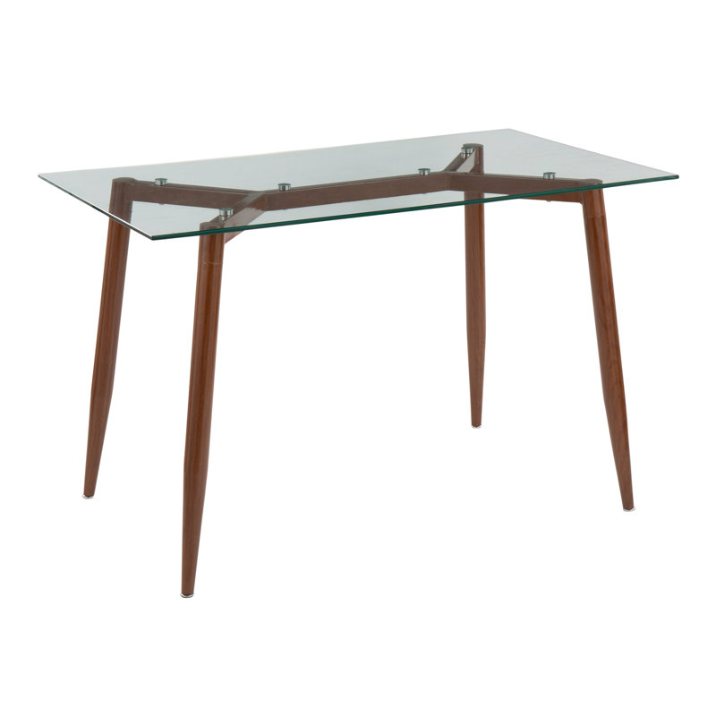Clara Contemporary Table In Walnut Metal With Clear Tempered Glass Top By Lumisource, Walnut