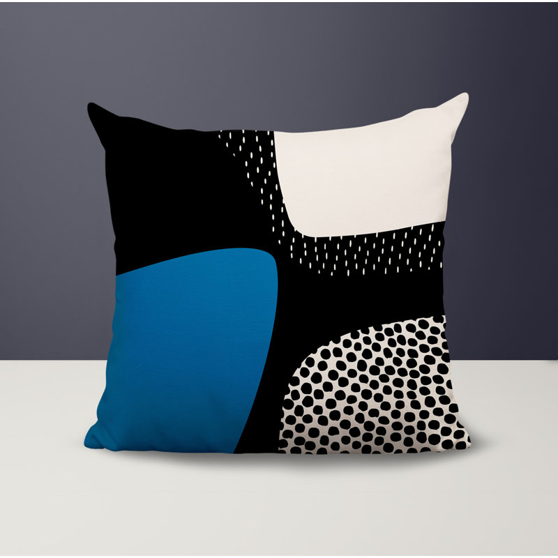 Coussin carré intérieur / extérieur pia, H 19 po x l 19 po, Turquoise / noir / blanc cassé