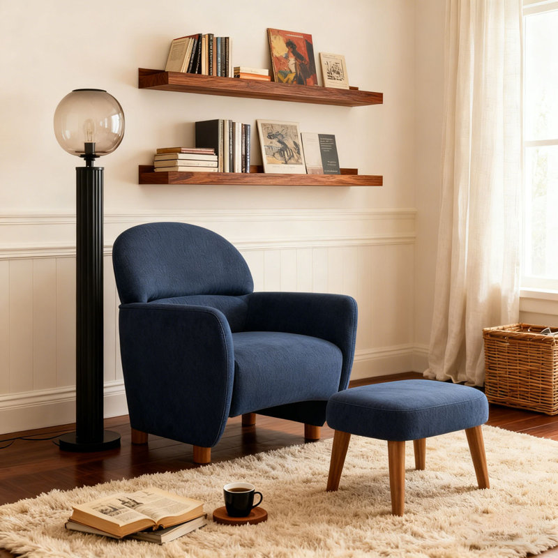 Chaise de loisir rembourrée avec repose-pieds, Bleu