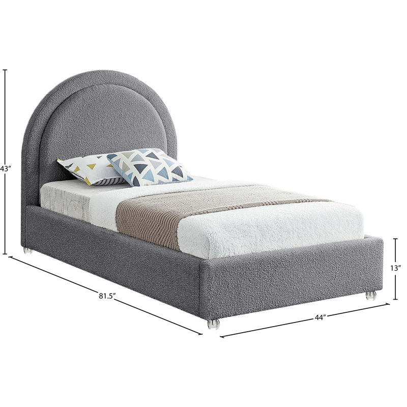 Milo Upholstered Boucle Platform Bed, Twin, Grey Boucle Fabric